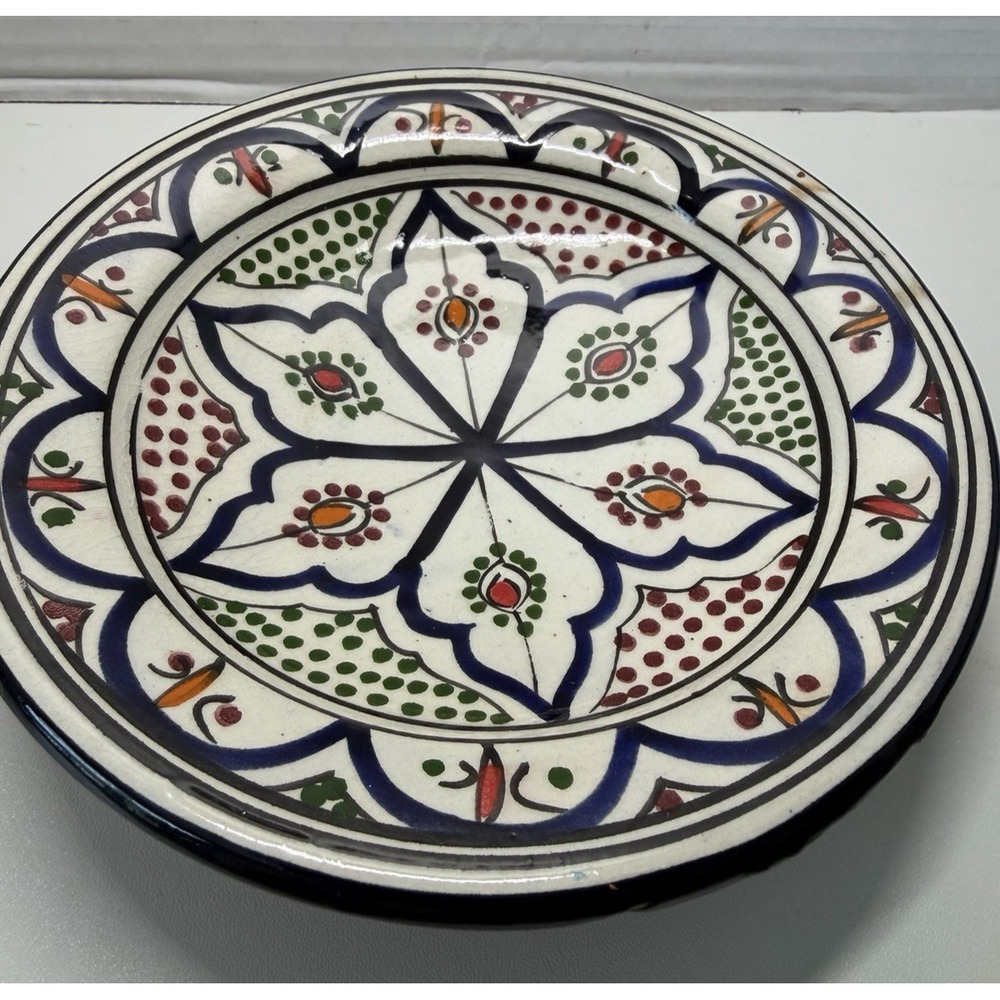 Hand Painted Moroccan Ceramic Dish Signed 6 1/2 In signed CG44